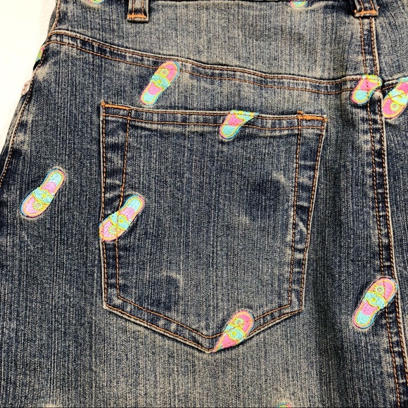 Lilly Pulitzer Embroidered Flip Flop Denim Skirt 4 - Picture 5 of 7
